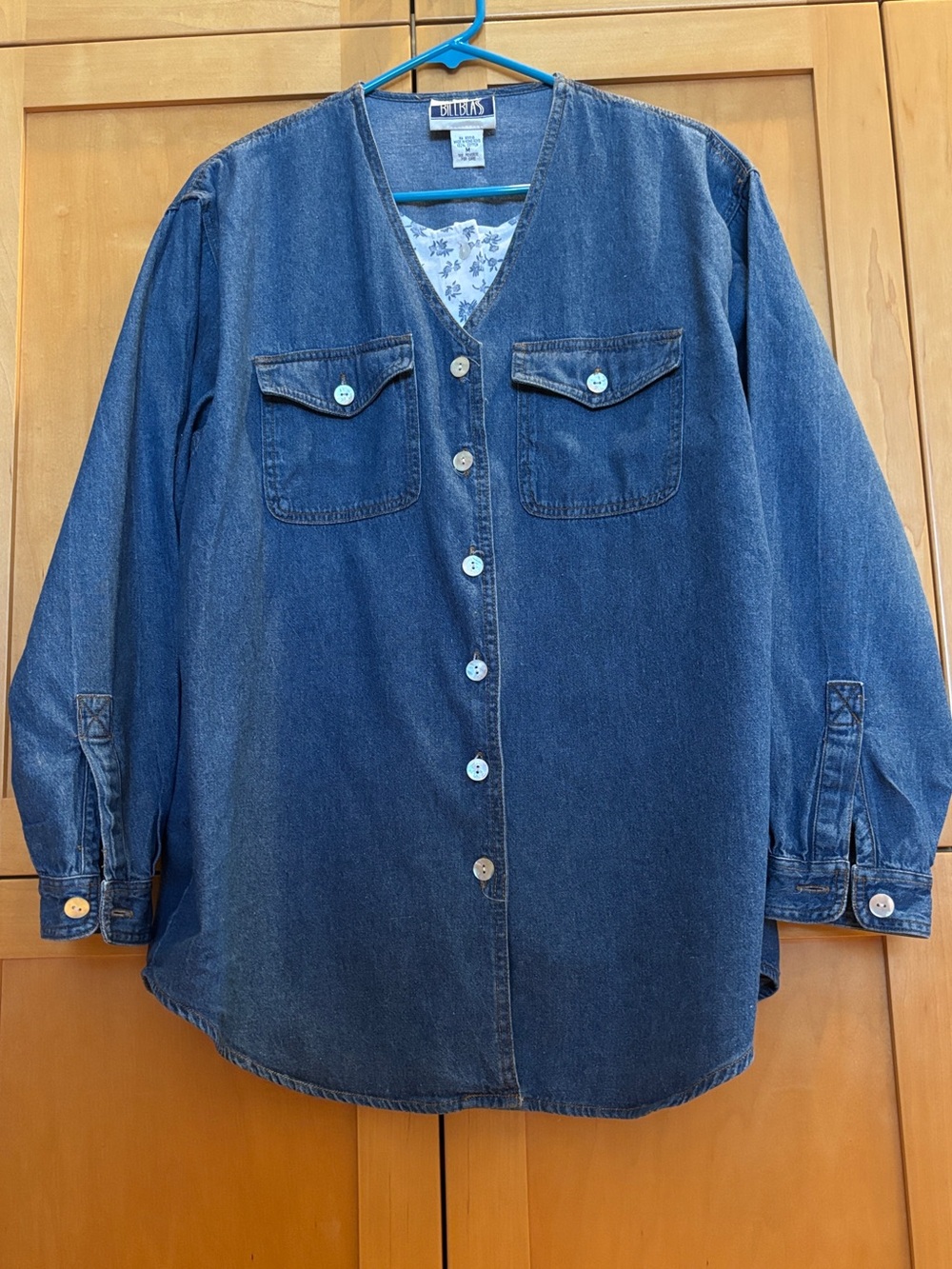 1980’s Bill Blass Blue Denim Lightweight Button-Front Shirt w/Faux Internal Vest